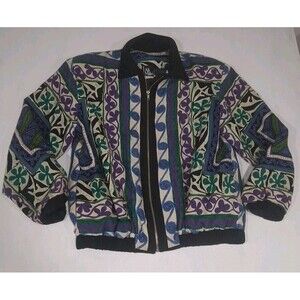 Vtg Womens 90s Bomber Jacket Funky Colorful Streetwear Small Ali Miles USA